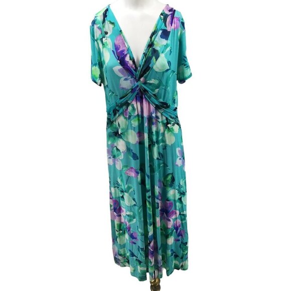 Soft Surroundings Blue Watercolor Floral Bouncy Knit Midi Dress Size M Savior - Picture 1 of 12